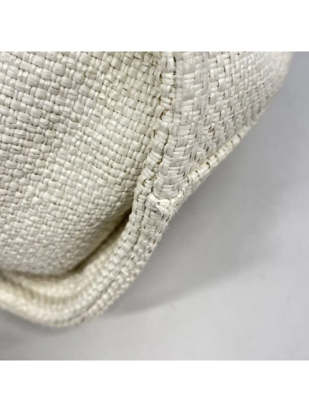 Chanel Chain Tote Deauville Straw Ivory Navy Silver